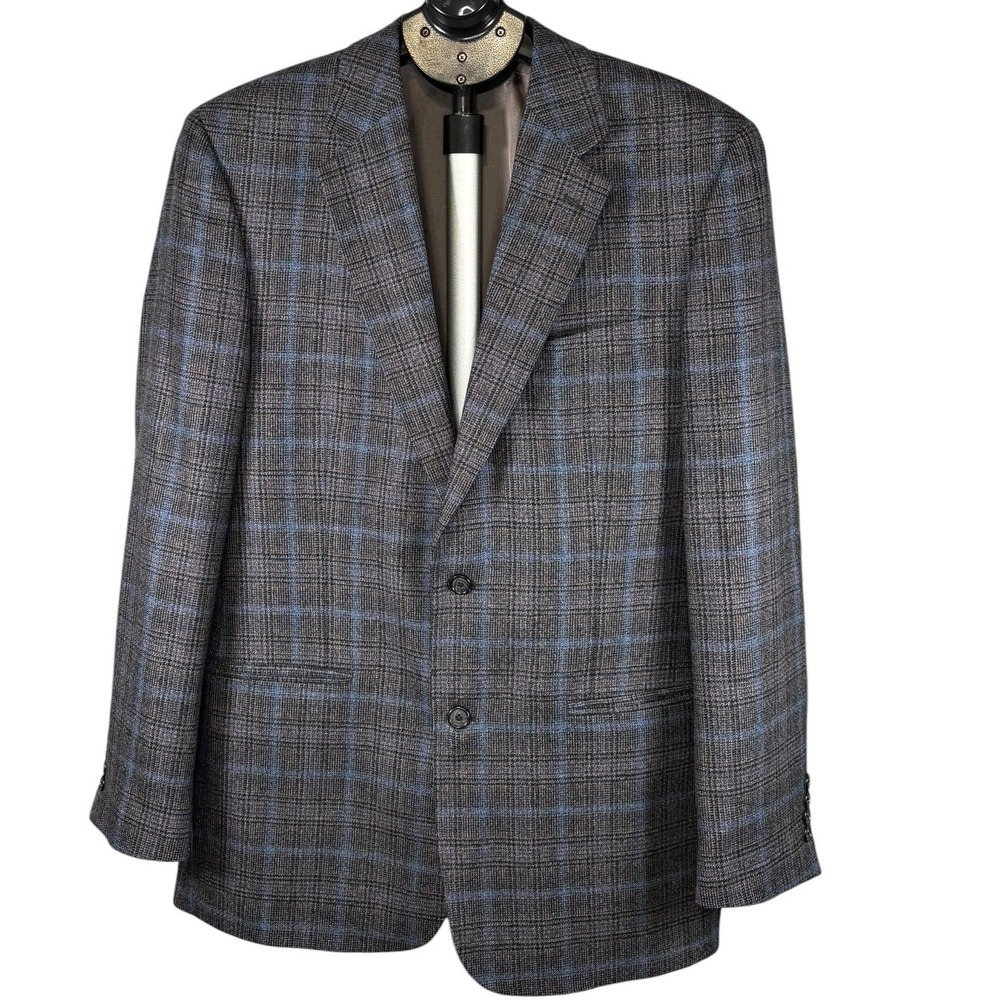 Gary Michaels Clothiers Mens 40L Wool Sport Coat Blazer Grey Blue Glen Plaid